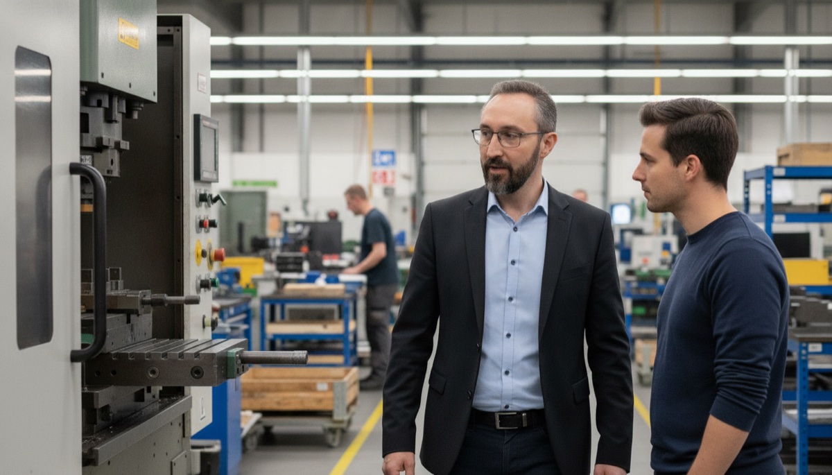 Tim Rosen von NovaData Solutions beim Kunden vor Ort in der Fertigung, klärt den Bedarf für einen KI-Agenten